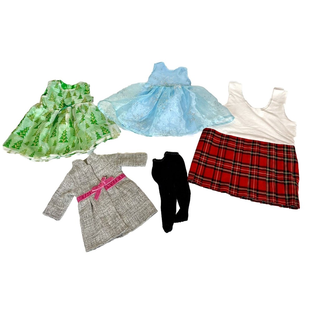 American Girl Lot Holiday Christmas Dresses (4) and Pair Black Tights (1 Pair)